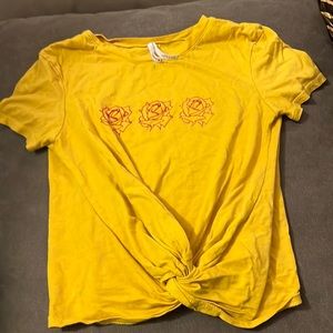 Yellow crop top with red roses